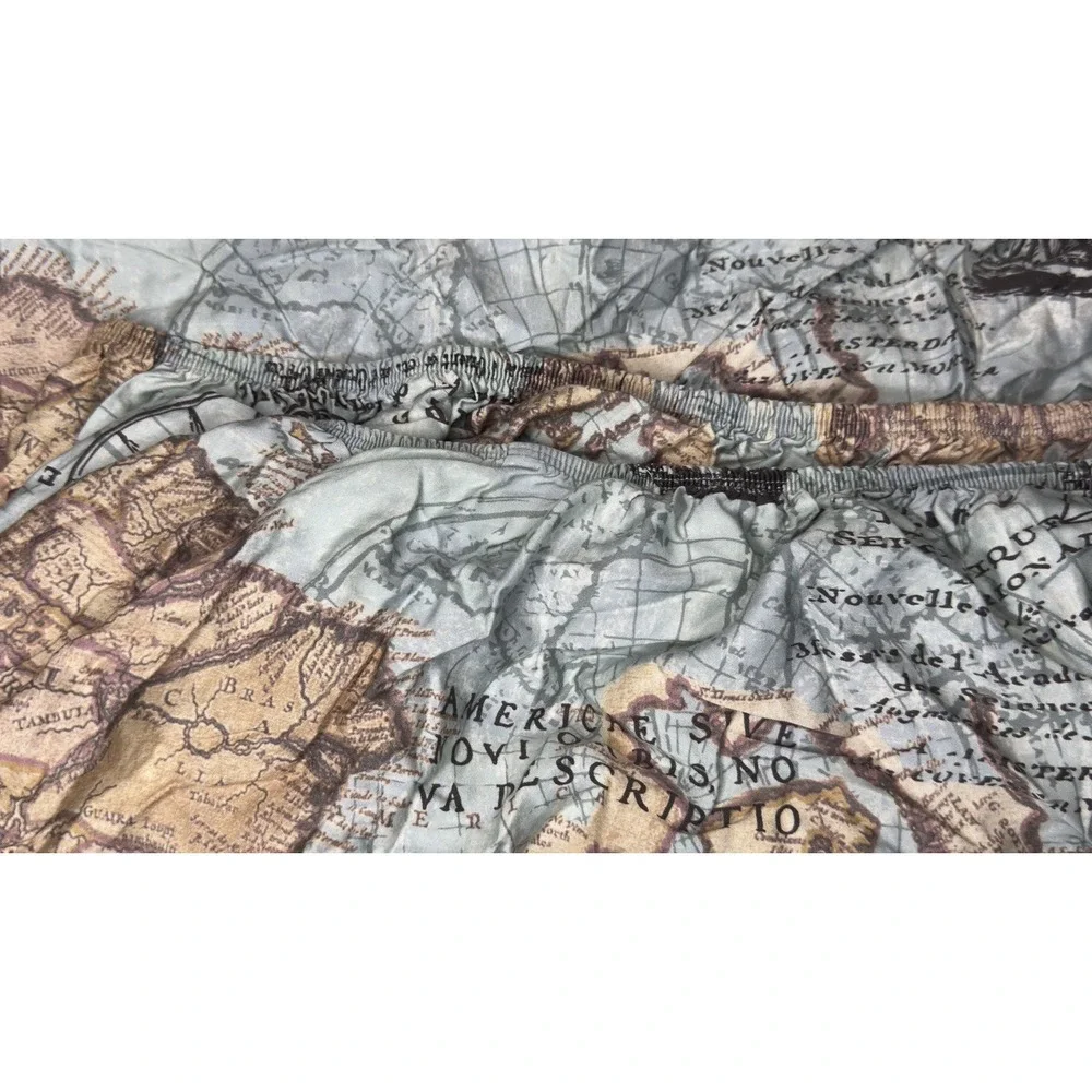 Cuddledown Sheet Fitted FULL Antique Cartographic World Map Sailing Ship Bamboo